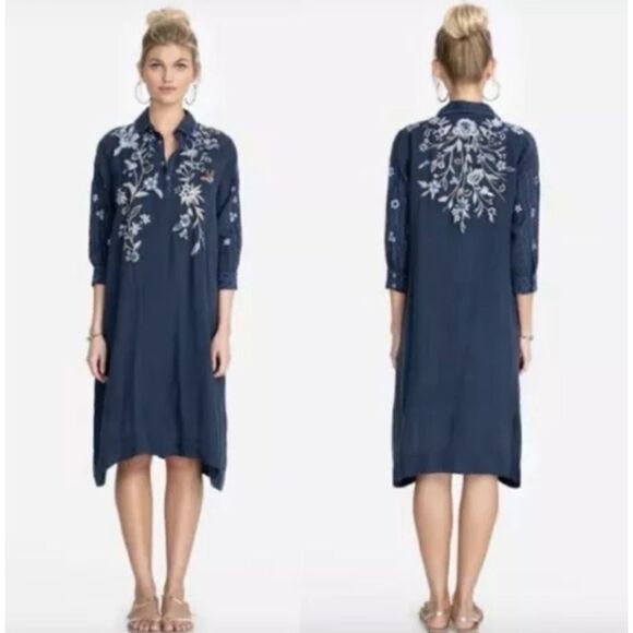 Johnny Was Shiloh Henley Floral Embroidered Shirt Dress Size XL / NWT - Picture 1 of 10